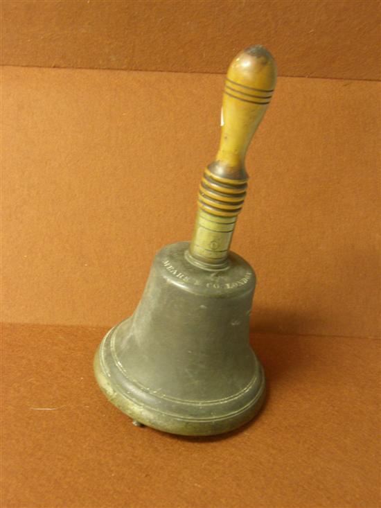 Appraisal: th century hand bell with turned wooden handle bell inscribed