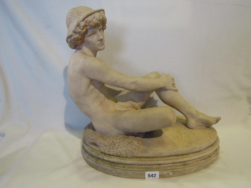 Appraisal: An unglazed terracotta figure of a naked boy clasping his