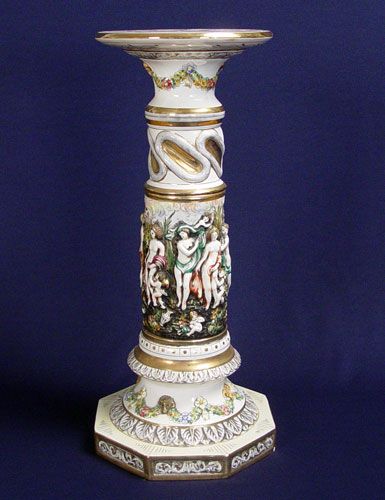 Appraisal: ORNATE CAPO DI MONTE PORCELAIN PEDESTAL STANDS Each with a