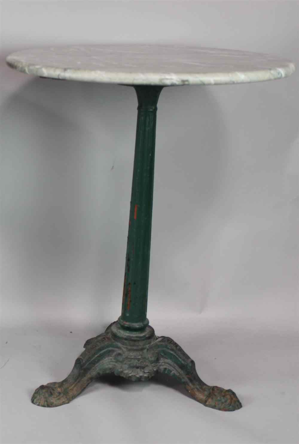 Appraisal: CONTINENTAL CAST IRON MARBLE TOP BISTRO TABLE late th century