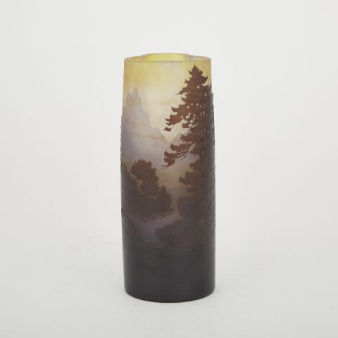 Appraisal: Gall Landscape Cameo Glass Vase c of near-cylinder form with