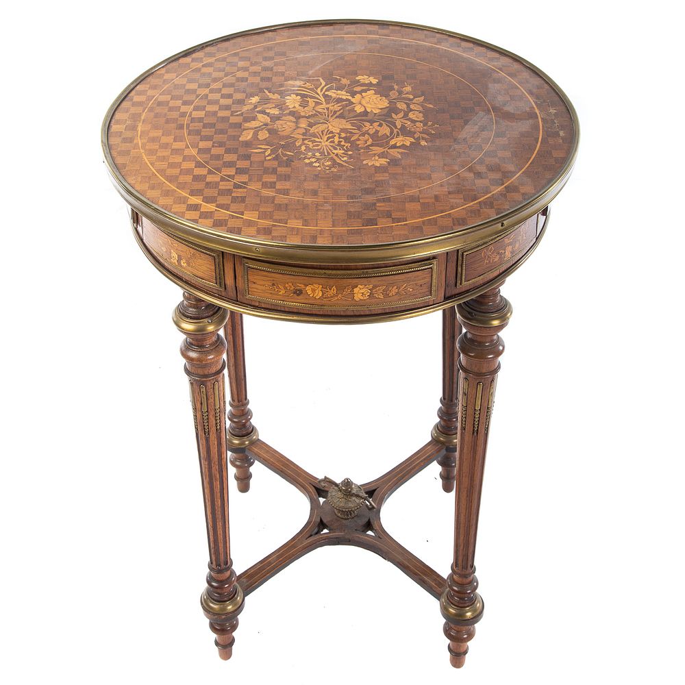 Appraisal: Napoleon III Louis XVI Style Inlaid Kingwood Table Circa parquetry