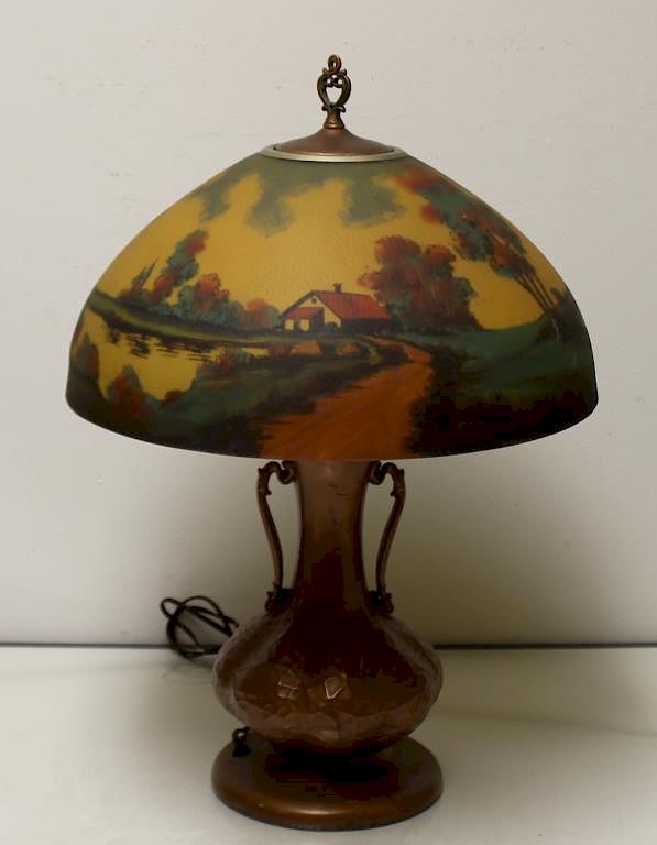 Appraisal: JEFFERSON Reverse Painted Table Lamp Signed Jefferson on the shade