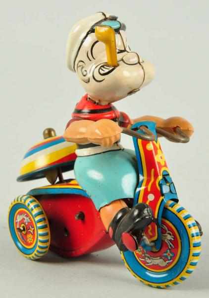 Appraisal: Tin Litho Linemar Popeye on Tricycle Wind-Up Toy Description Japanese