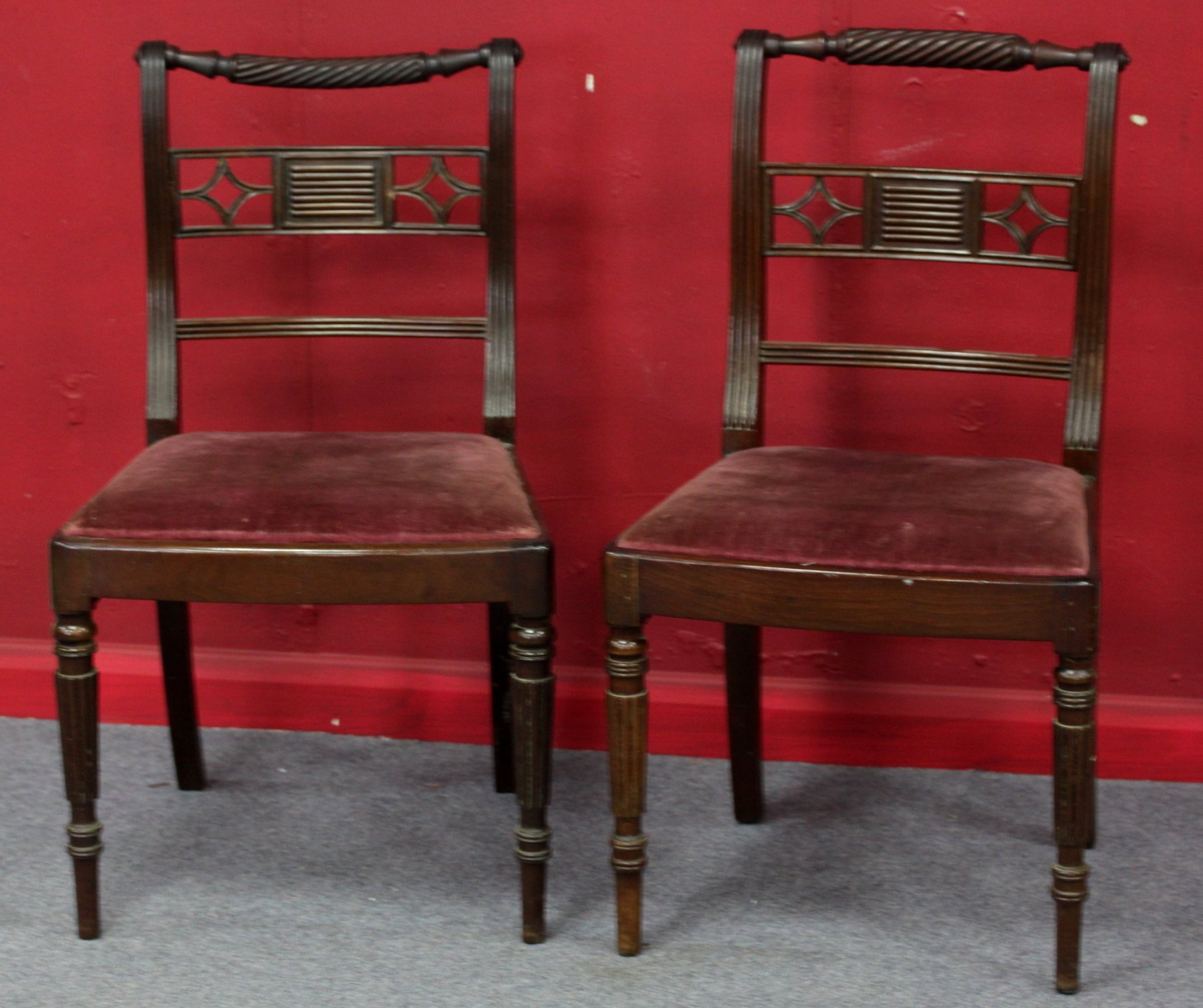 Appraisal: A set of four Regency mahogany dining chairs with rope