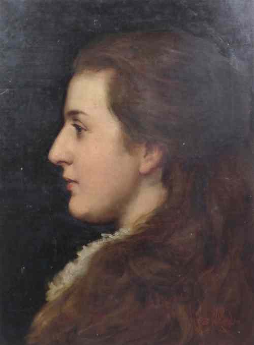 Appraisal: M Ainslie - Oil painting - Shoulder length portrait of