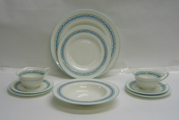 Appraisal: ROYAL WORCESTER BONE CHINA DINNERWARE Aqua Laurel Band pattern Z