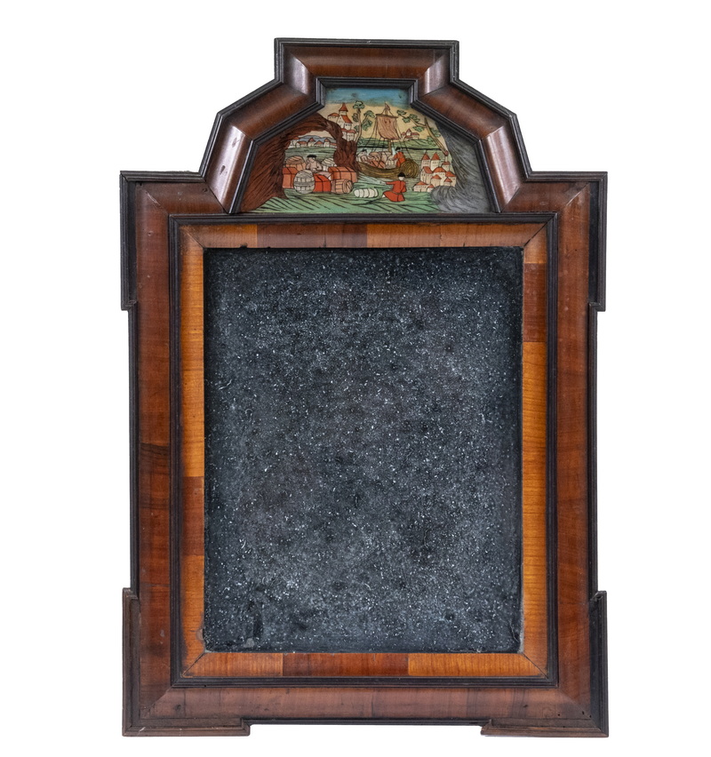 Appraisal: WILLIAM MARY COURTING MIRROR Cross Grained Walnut Veneered Molded frame