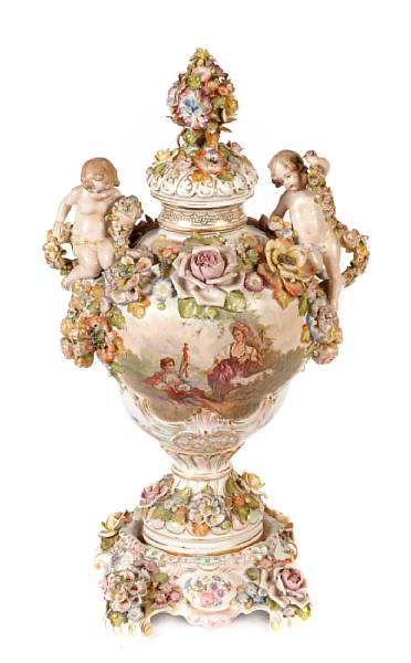 Appraisal: A German porcelain covered vase on stand height in