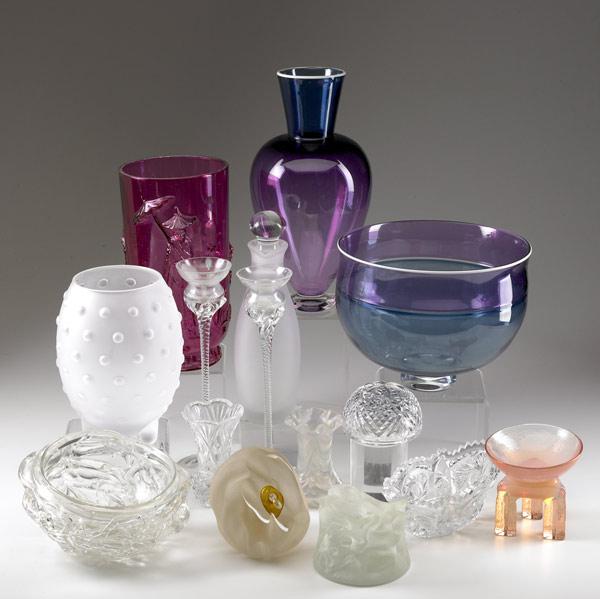 Appraisal: DECORATIVE GLASS Fifteen pieces includes Waterford cut crystal paperweight pair