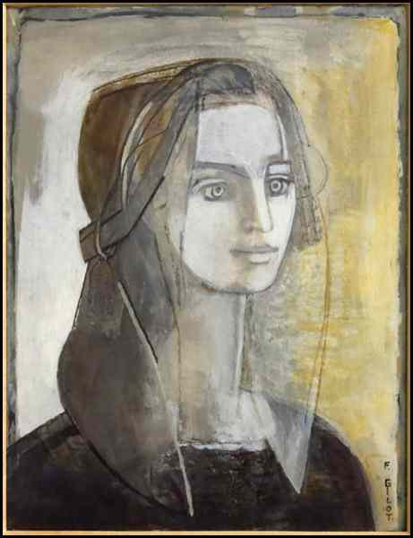 Appraisal: FRANCOISE GILOT FRENCH B PORTRAIT OF A WOMAN Mixed media