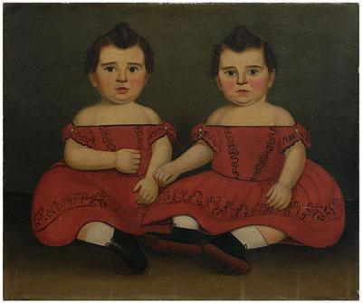 Appraisal: Prior Hamblen School painting twin children seated beside each other