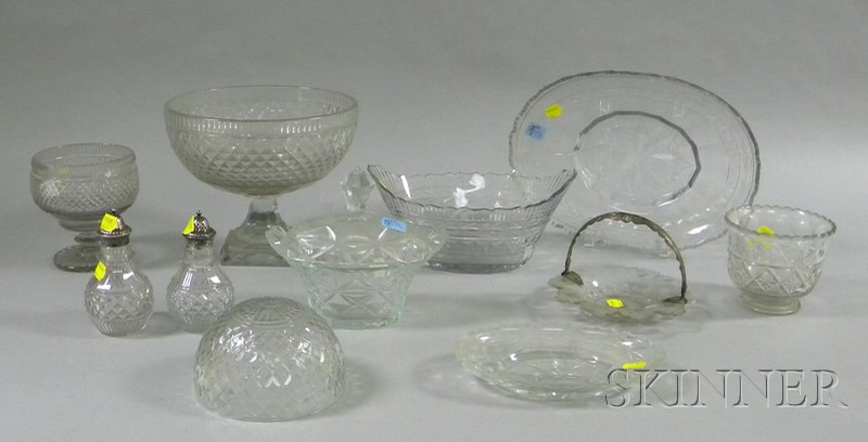 Appraisal: Ten Pieces of Mostly Anglo-Irish Colorless Cut Glass a large