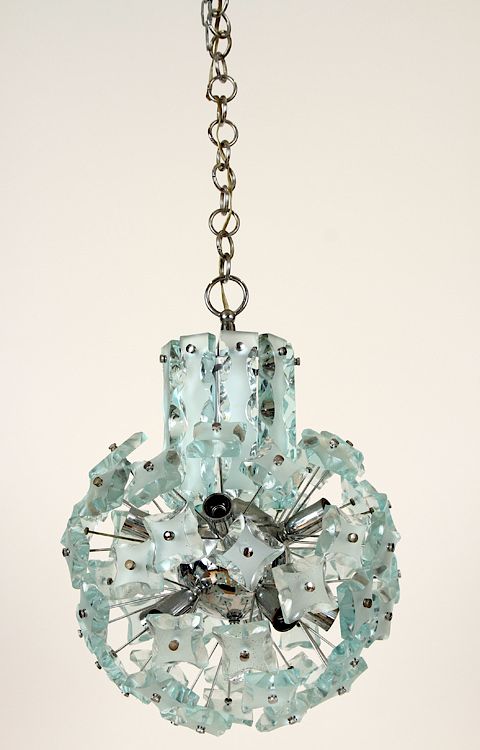 Appraisal: ITALIAN SPUTNIK CHANDELIER AQUA CHUNK GLASS C An Italian sputnik