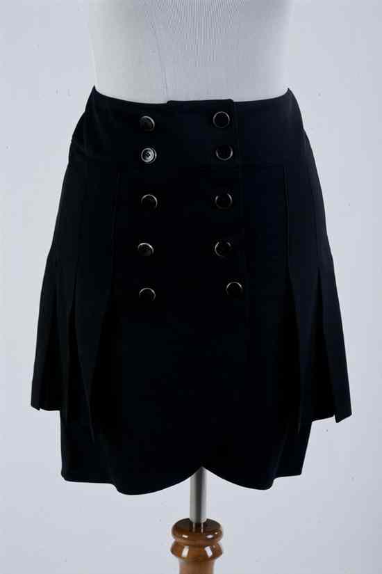 Appraisal: KARL LAGERFELD NAVY WOOL PLEATED SKIRT Size Tulip silhouette with