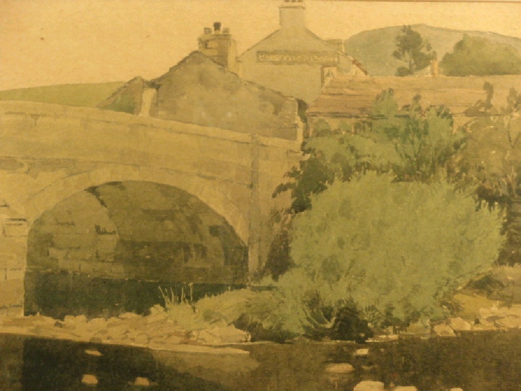 Appraisal: E Rowley Smart - 'Stone bridge river and buildings watercolour