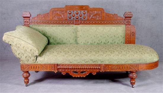 Appraisal: Victorian Fainting Couch Circa Carved maple or oak Turned and