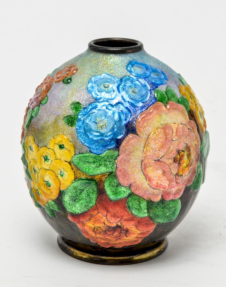 Appraisal: Camille Faure Art Nouveau Floral Enameled Vase Art Nouveau Camille