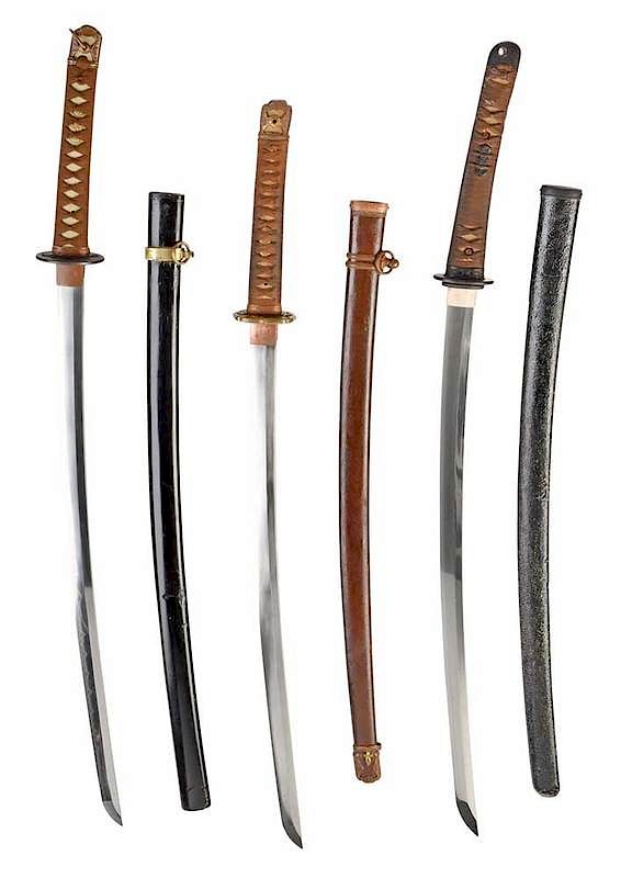 Appraisal: Three Samurai Swords Showa era attributed Sanbon sugi hamon in