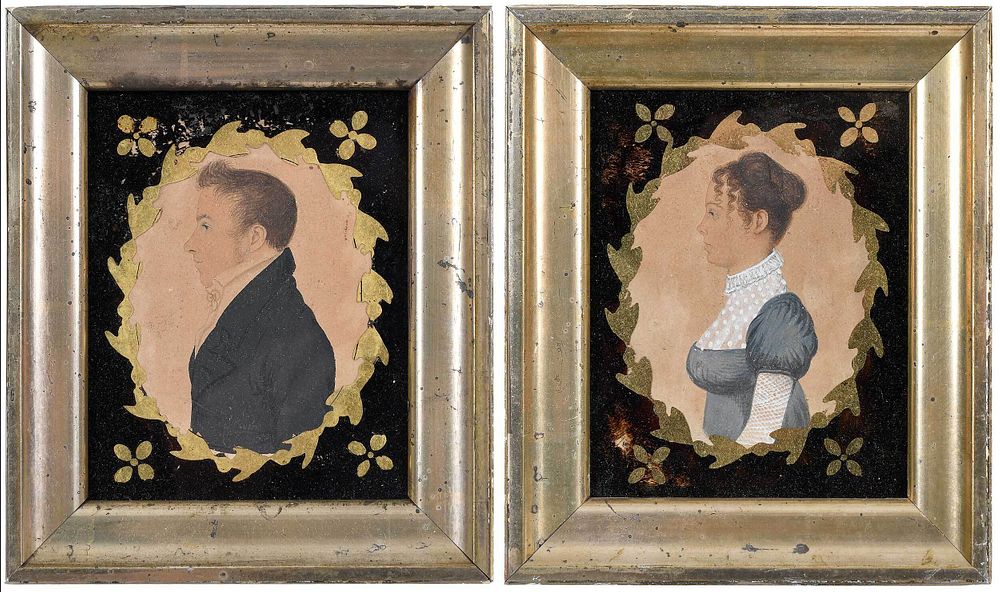 Appraisal: Attributed to Rufus Porter American - Pair of portrait miniatures