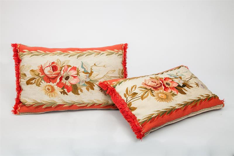 Appraisal: Pair of Aubusson Tapestry-Covered Pillows a Large Single and a