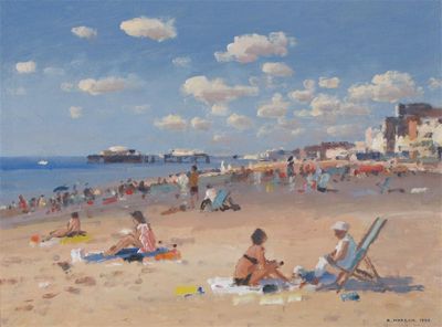 Appraisal: Ronald Morgan th Century Brighton Beach Signed and dated Oil