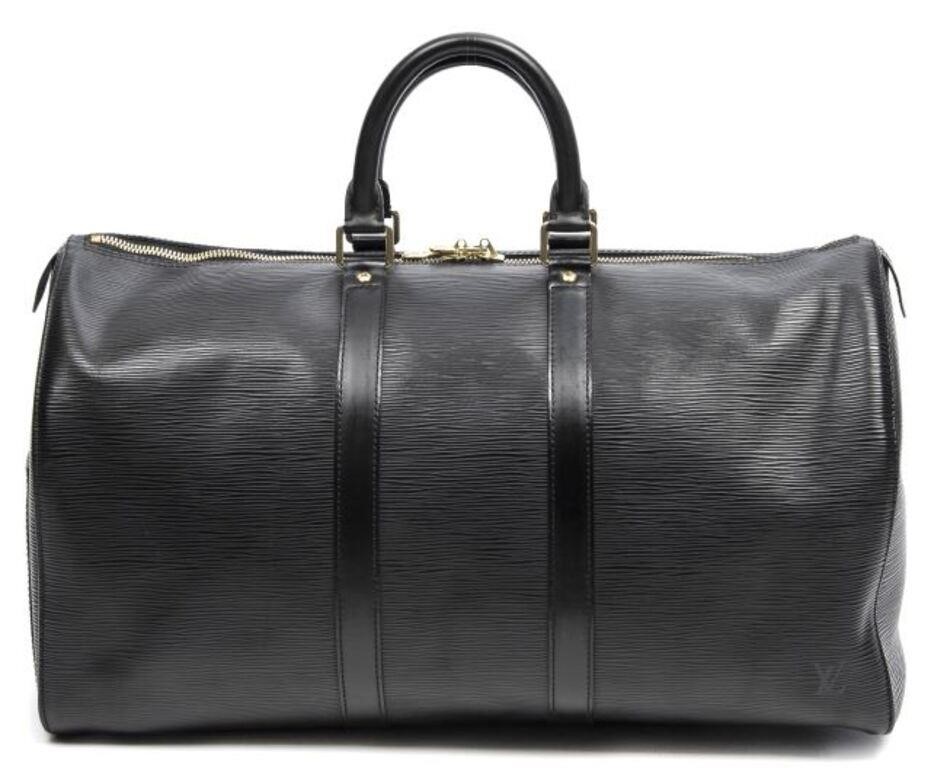 Appraisal: Louis Vuitton Keepall travel bag in black Epi leather with