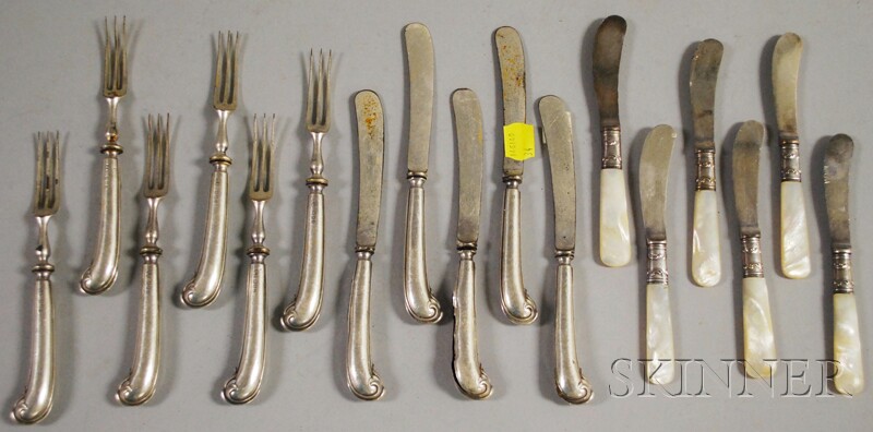 Appraisal: Small Group of Silver Flatware a set of six mother-of-pearl-handled