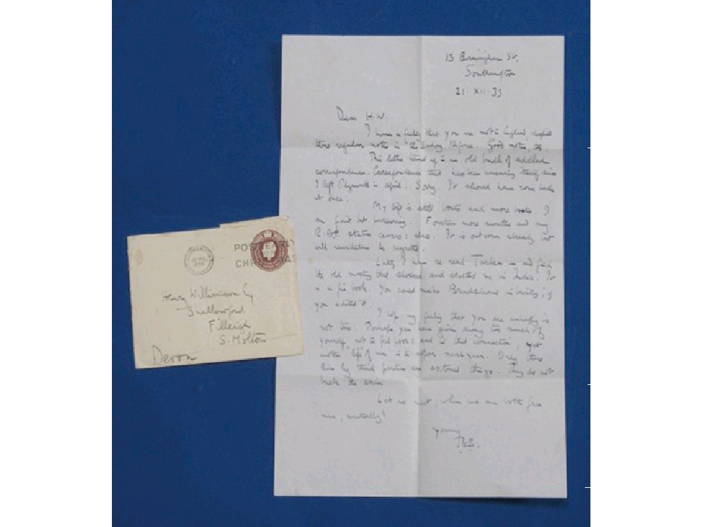 Appraisal: T E LAWRENCE A LETTER dated from Birmingham Street Southampton