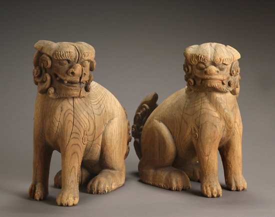 Appraisal: Pair of Japanese Wood Temple Guardian Lions Koma Inu Meiji-Taisho