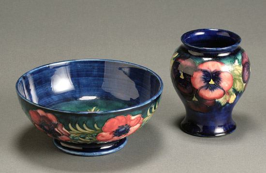 Appraisal: Two Moorcroft Cabinet Articles The first a 'Pansy' vase -