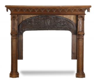 Appraisal: th c French Gothic oak iron mantel th century French