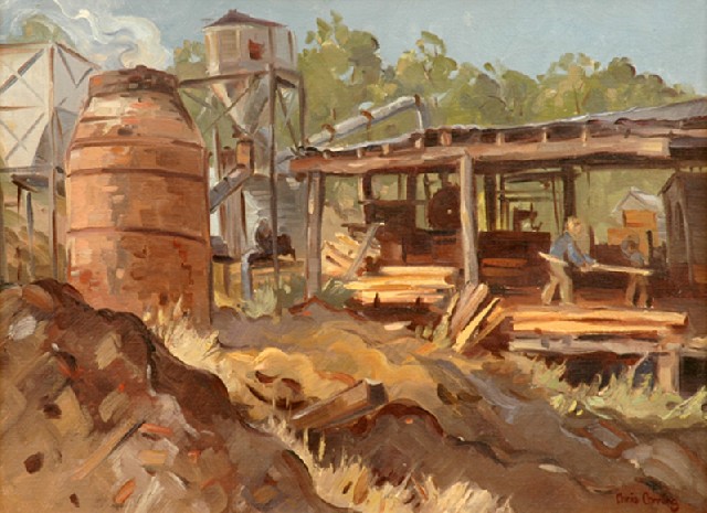 Appraisal: Criss Canning born Timber Mill Victoria oil on canvasboard signed