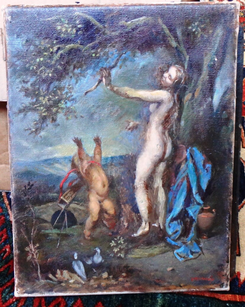 Appraisal: Victor Hume Moody Cupid and Venus oil on canvas unframed