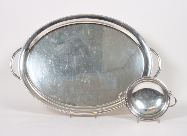 Appraisal: Danish silver-plated oval tea tray and a bowl tea tray