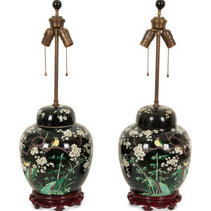 Appraisal: A Pair of Chinese Famille Noir Porcelain Covered Jars Now