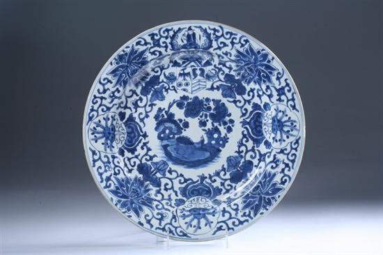 Appraisal: CHINESE ARMORIAL PELGROM BLUE AND WHITE PORCELAIN CHARGER Kangxi period