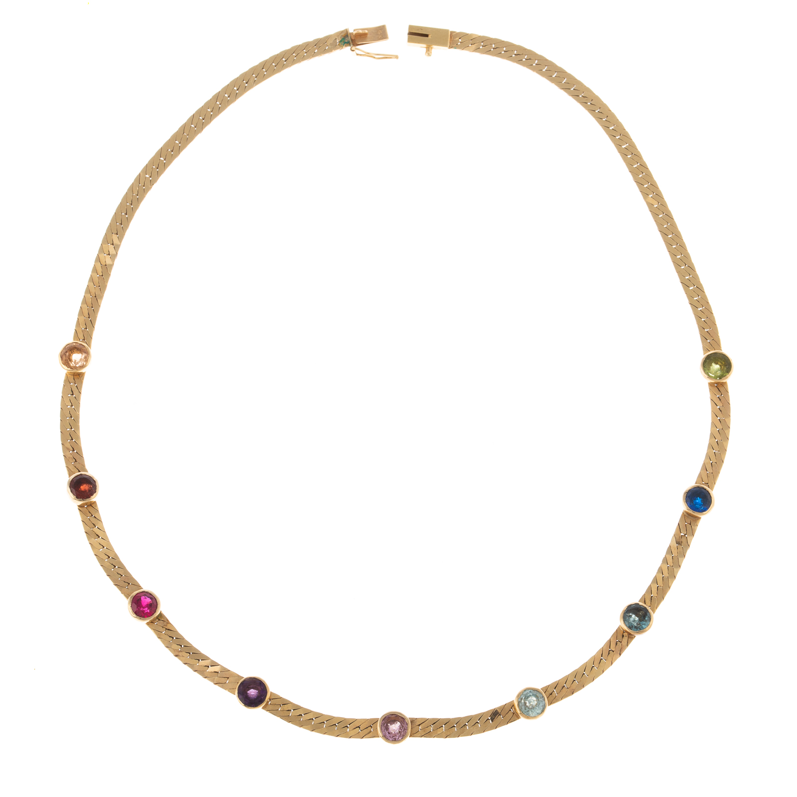 Appraisal: A BEZEL-SET GEMSTONE STATION NECKLACE IN K K yellow gold