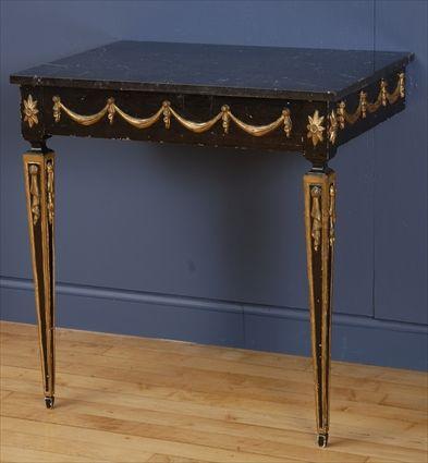 Appraisal: NEOCLASSICAL-STYLE PAINTED AND PARCEL-GILT MARBLE TOP CONSOLE TABLE x x