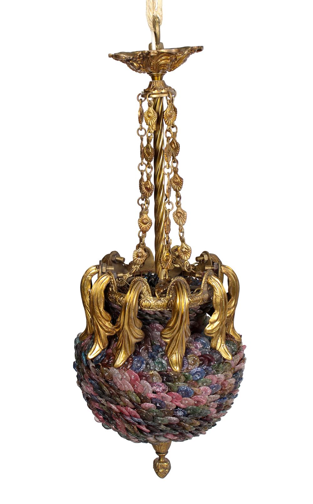 Appraisal: FRENCH COLORED GLASS GILT BRONZE LANTERN inches total inches high