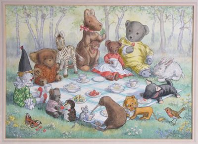 Appraisal: Molly Brett - Teddy Bear's Picnic Signed Watercolour x cm