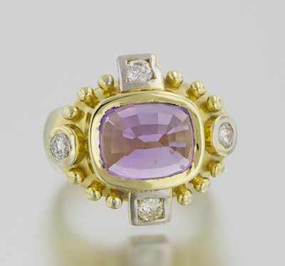 Appraisal: A Stylish k Gold Amethyst and Diamond Ring k yellow