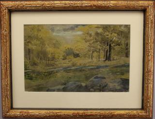 Appraisal: Jasper Cropsey - Watercolor of a wooded river landscape Signed