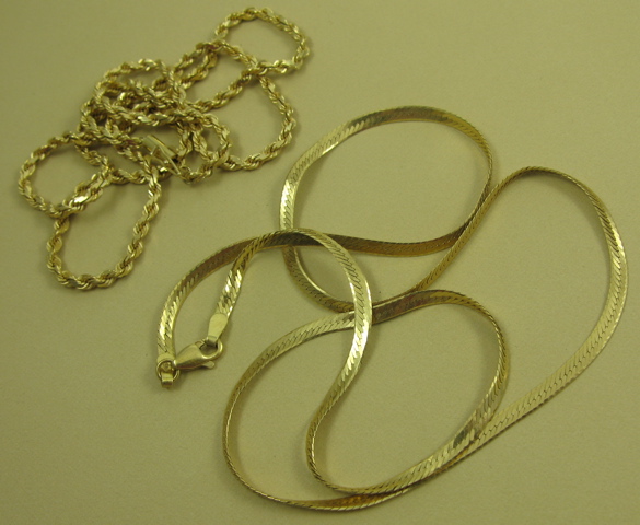 Appraisal: TWO YELLOW GOLD CHAIN NECKLACES both k yellow gold Gross