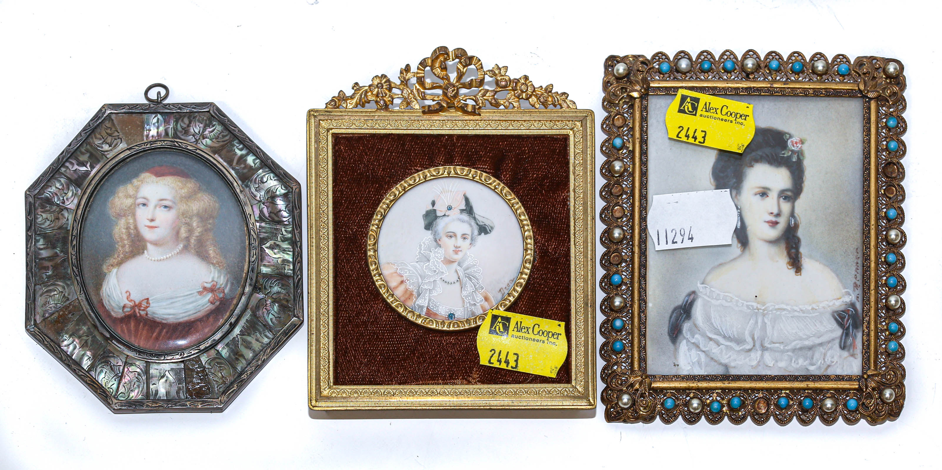 Appraisal: THREE FRAMED MINIATURE PORTRAITS Includes the Duchess de Rohan x