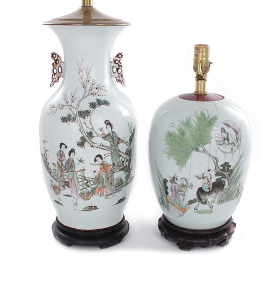 Appraisal: Chinese porcelain vases converted to lamps Qing dynasty vase H