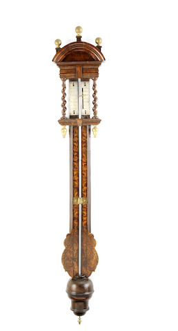 Appraisal: An early th century walnut marquetry stick barometer The arched