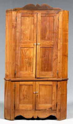 Appraisal: North Carolina walnut corner cupboard yellow pine and poplar secondary