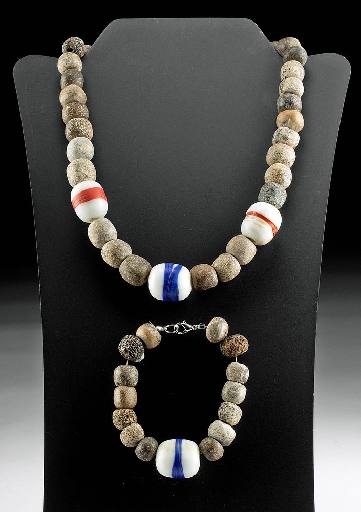 Appraisal: Necklace Bracelet Stegodon Bones Dutch Trade Beads Originally Listed At