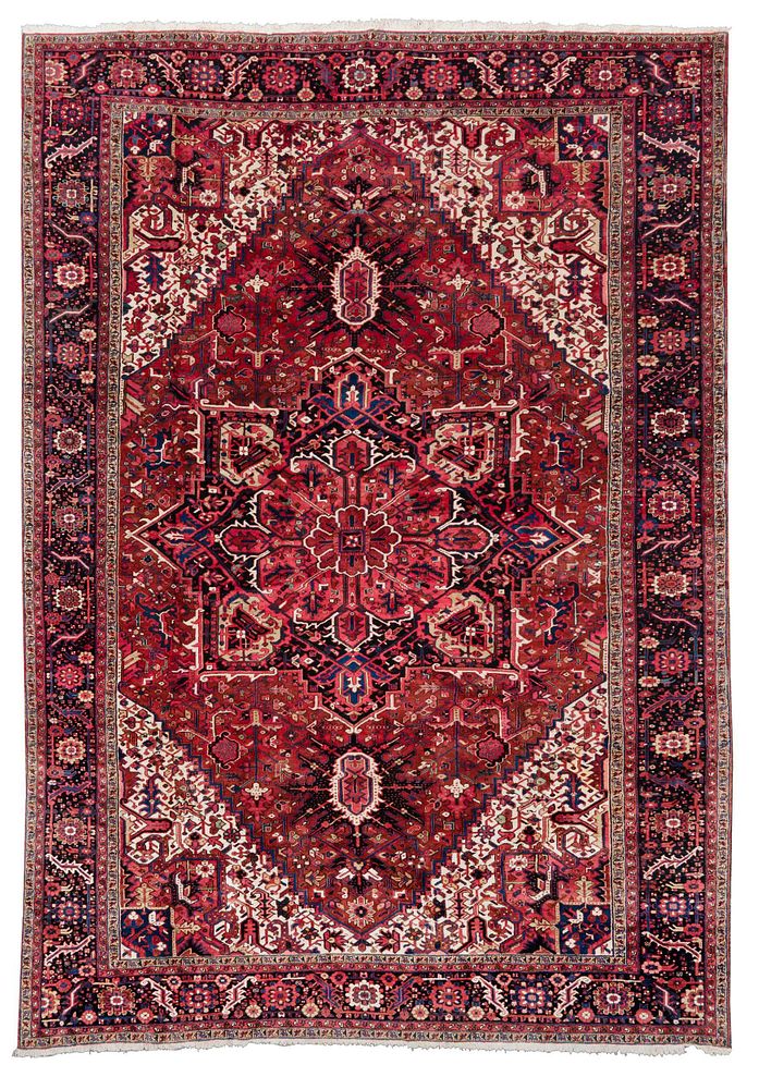 Appraisal: Heriz Carpet Persian th century red and blue central medallion